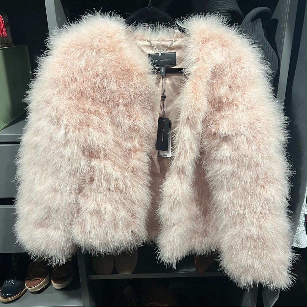 BCBG MAXAZRIA feather bolero Zoey Jacket Coat Dusty Pink XS